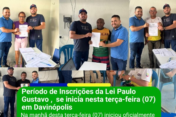Período de Inscrições da Lei Paulo Gustavo ,  se inicia nesta terça-feira (07) em Davinópolis
