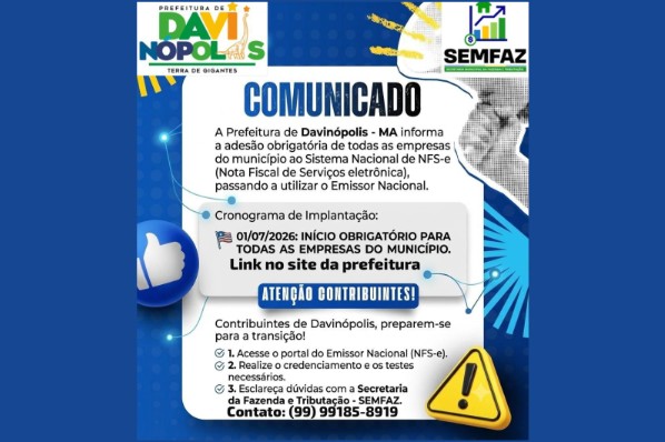 A prefeitura municipal de Davinópolis -MA informa: