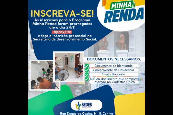 Inscrições para o Programa Minha Renda encerram nesta sexta-feira, 24, em Davinópolis