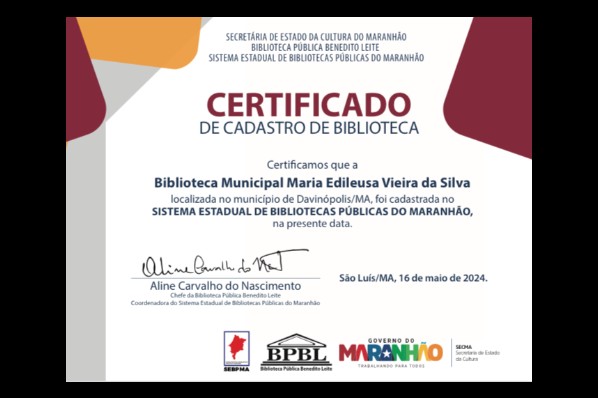 Biblioteca Municipal Maria Edileusa Vieira da Silva recebe certificação estadual nesta sexta-fe...